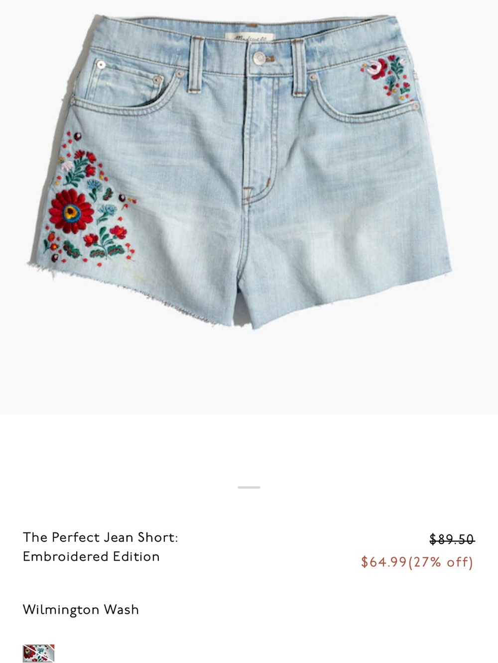 Madewell Light Wash Denim Shorts with Floral Embroidery